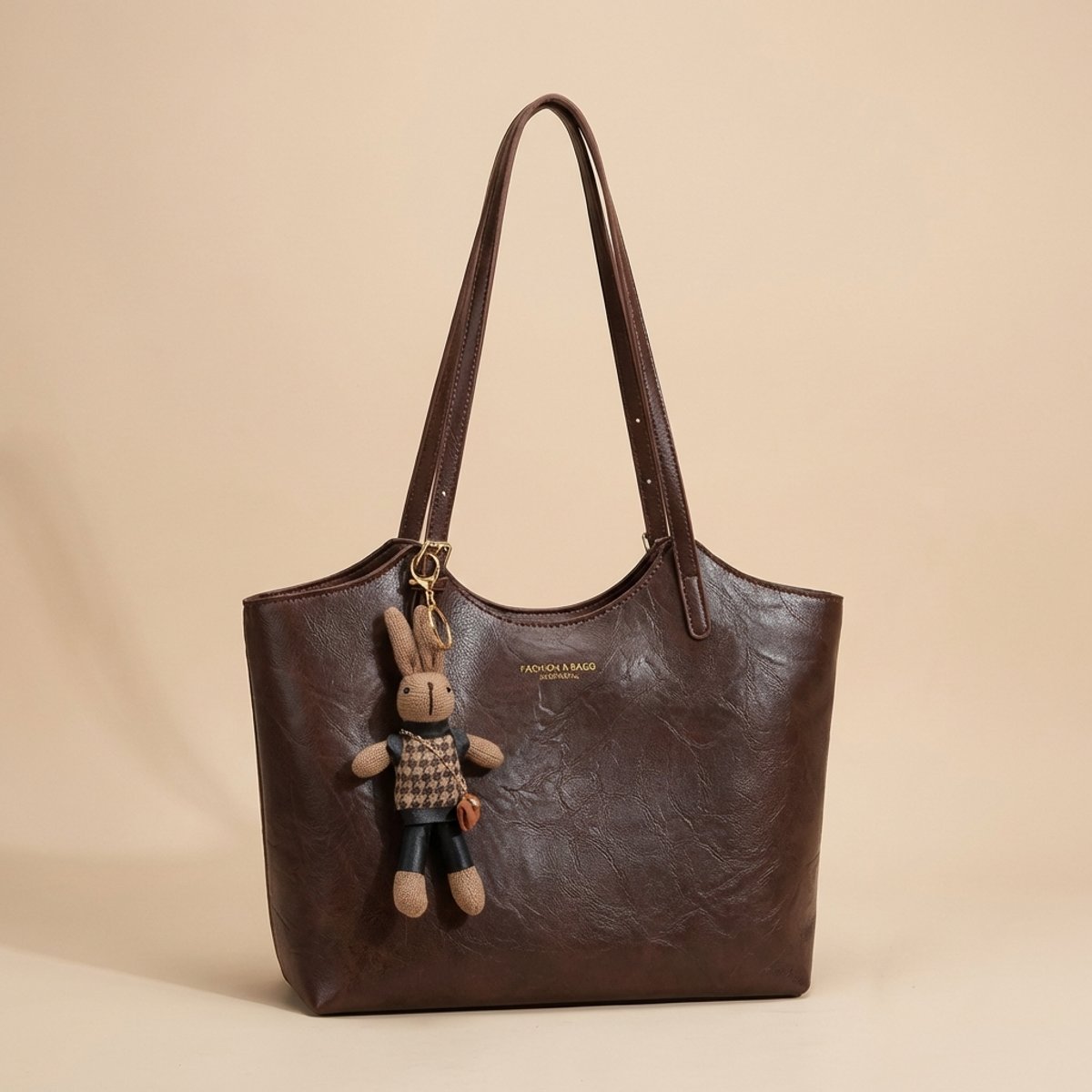 Mia Vegan Leather Tote Bag with Plush Charm
