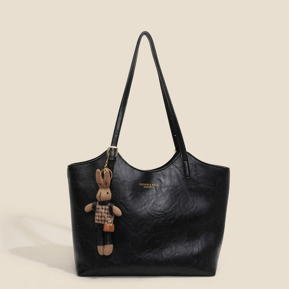 Mia Vegan Leather Tote Bag with Plush Charm