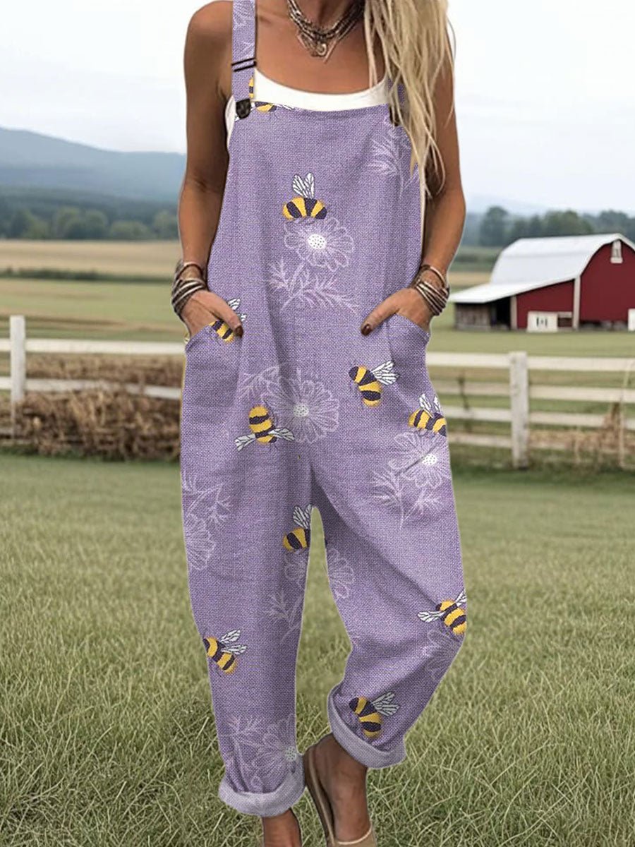 Marlene Adjustable Bee and Floral Print Jumpsuit