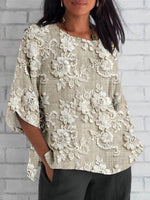 Elfriede Vintage Floral Embroidered Long-Sleeve Blouse