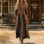 Leonie Vintage Boho V-Neck Midi Dress