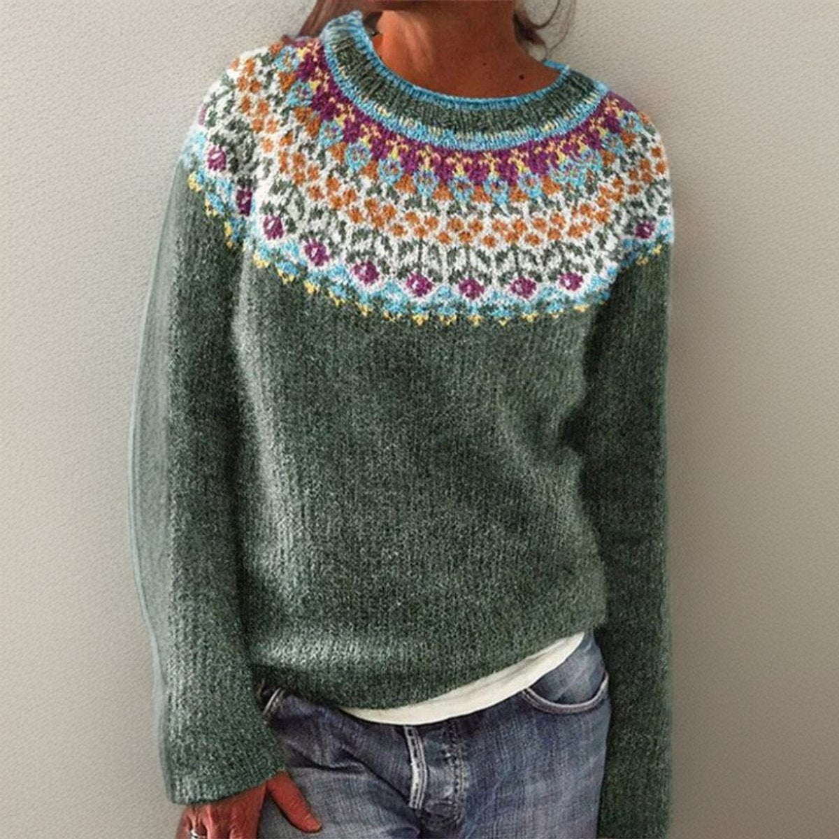 Greta Vintage Floral Yoke Knit Sweater