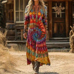 Elfriede Vintage Print Flowy V-Neck Dress