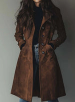 Lena Vintage Suede-Look Double-Breasted Trench Coat