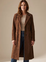 Lena Vintage Suede-Look Double-Breasted Trench Coat