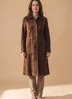 Lena Vintage Suede-Look Double-Breasted Trench Coat