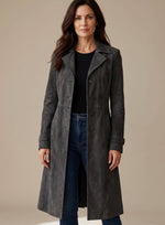 Lena Vintage Suede-Look Double-Breasted Trench Coat