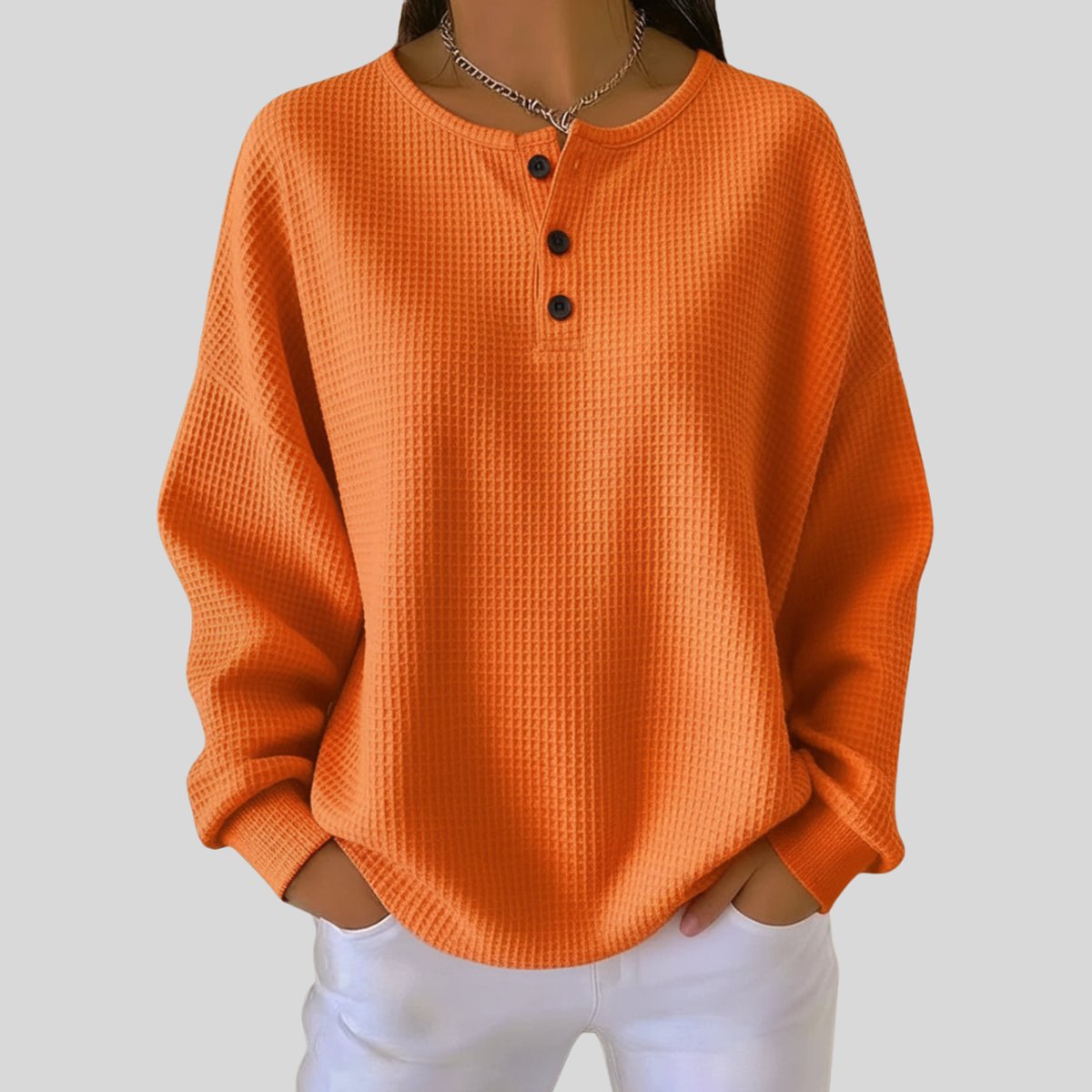 Elisabeth Oversized Waffle Henley Sweater