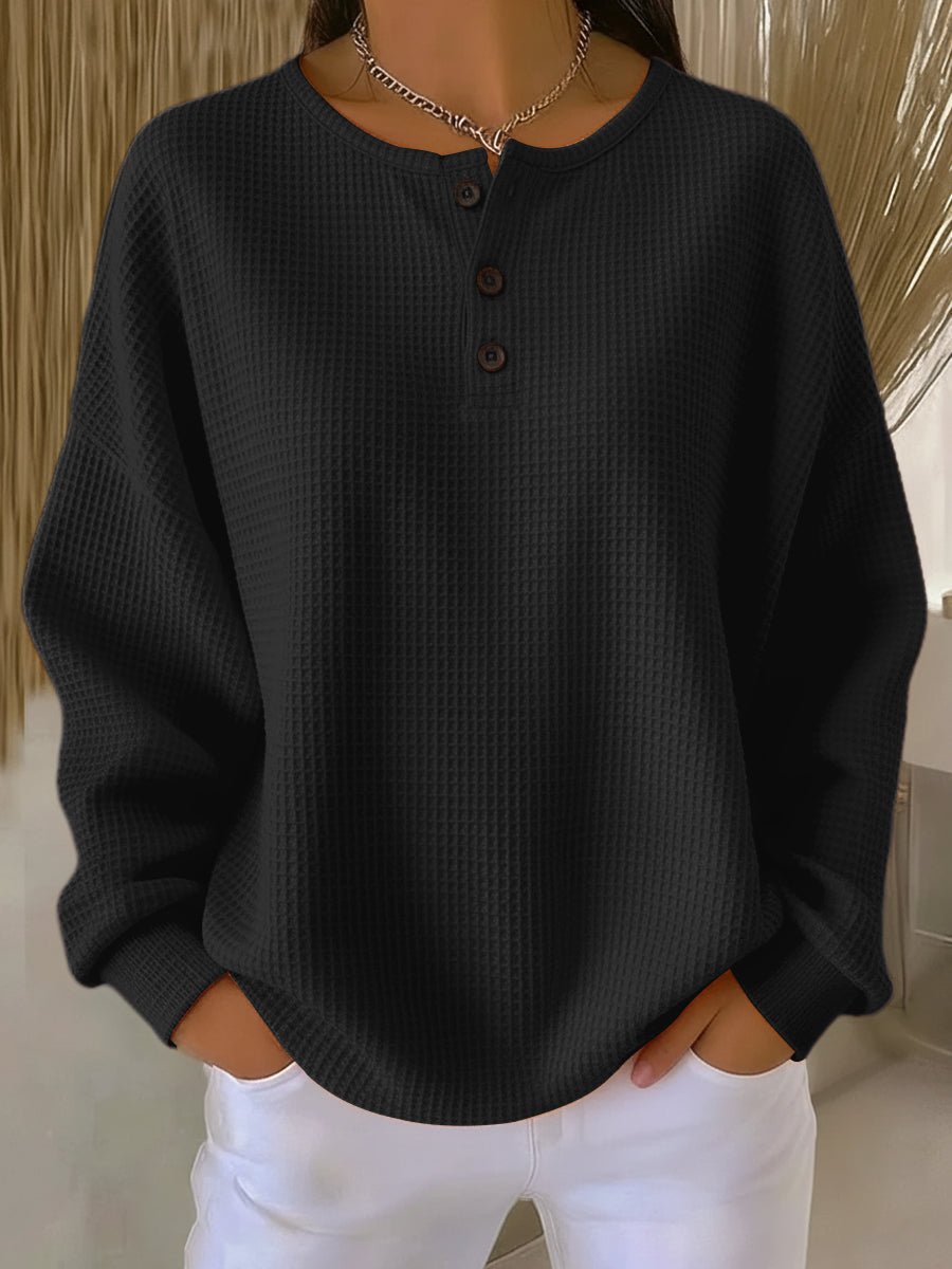 Elisabeth Oversized Waffle Henley Sweater