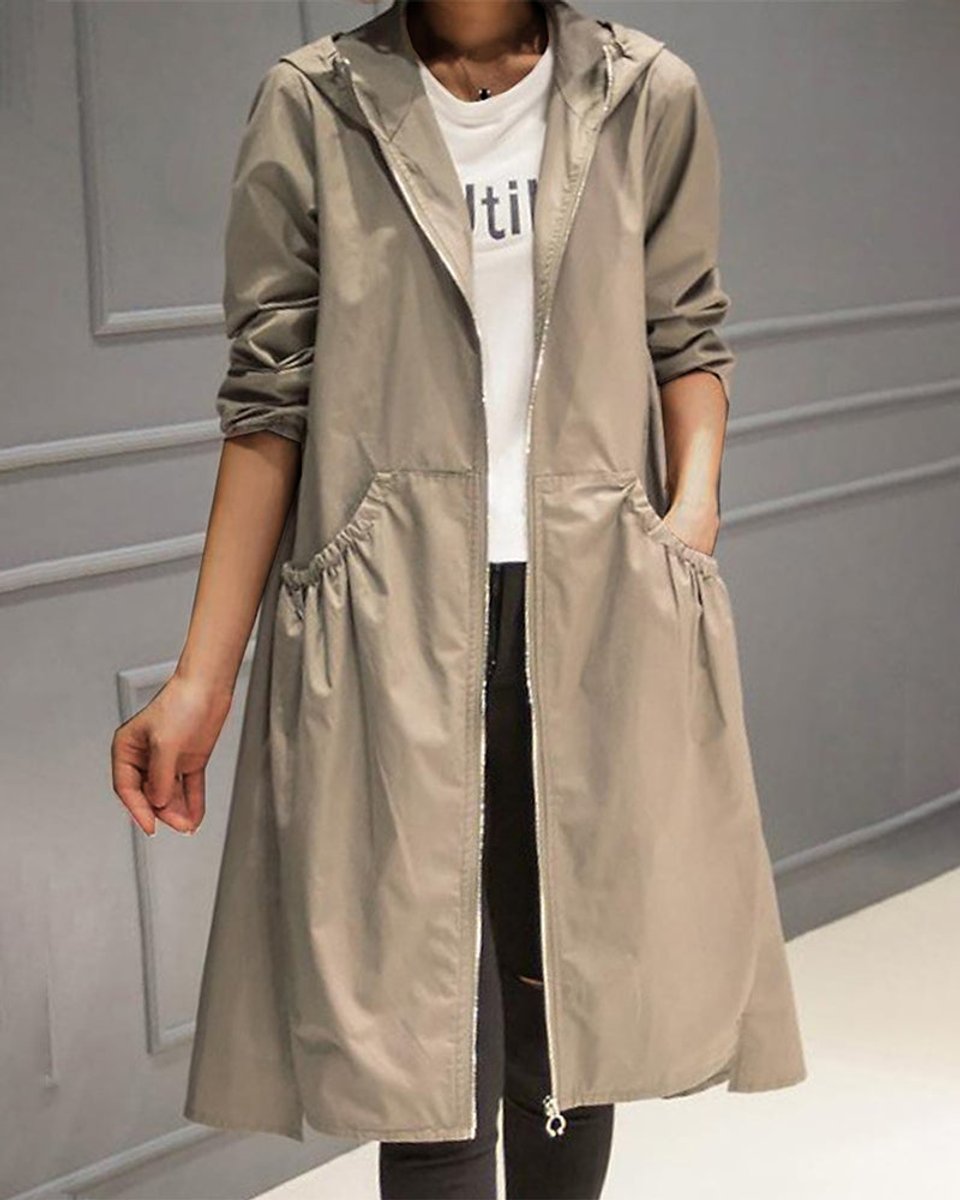Charlotte Long Water-Resistant Hooded Trench Coat