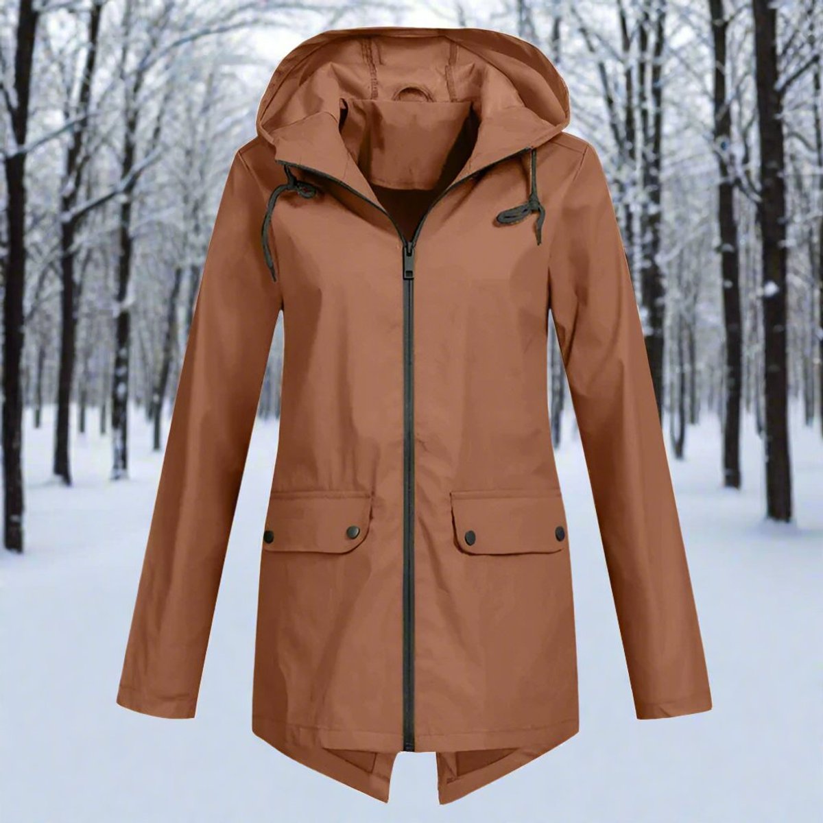 Emilia Hooded Rain Jacket with Zip Pockets