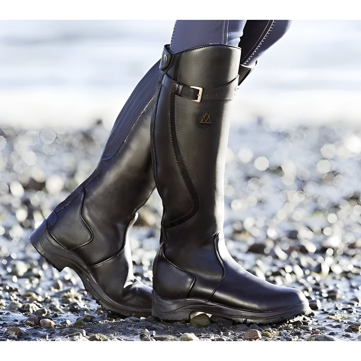 Johanna Waterproof Knee-High Leather Boots with Buckle