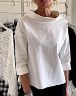 Amelie Waterfall Collar Three-Quarter Sleeve Top