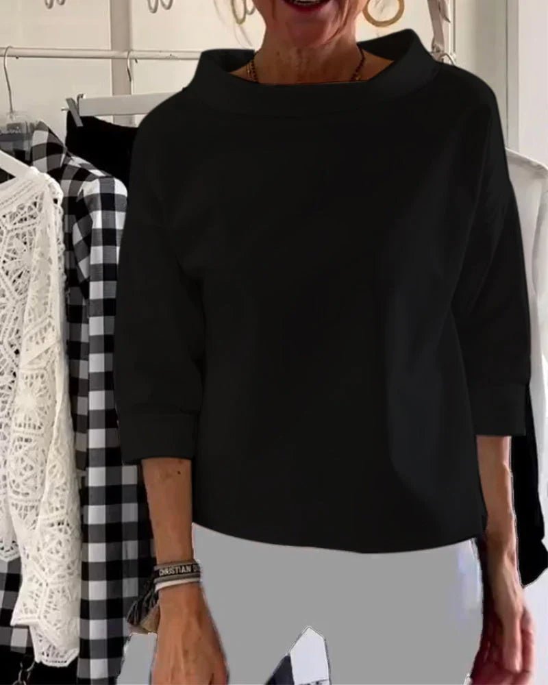 Amelie Waterfall Collar Three-Quarter Sleeve Top