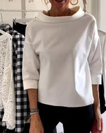 Amelie Waterfall Collar Three-Quarter Sleeve Top