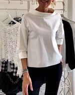 Amelie Waterfall Collar Three-Quarter Sleeve Top