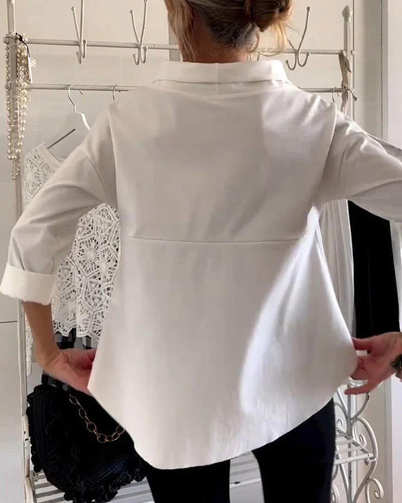 Amelie Waterfall Collar Three-Quarter Sleeve Top