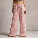 Marlene Embroidered Floral Wide-Leg Drawstring Pants