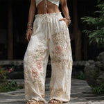 Marlene Embroidered Floral Wide-Leg Drawstring Pants