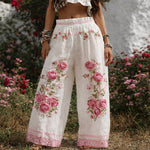 Marlene Embroidered Floral Wide-Leg Drawstring Pants