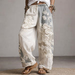 Marlene Embroidered Floral Wide-Leg Drawstring Pants