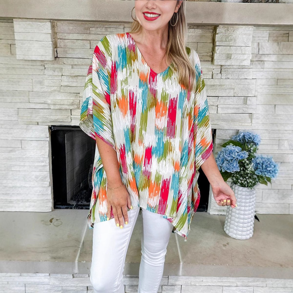 Clara Oversized V-Neck Tunic in Ombré Print