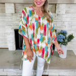 Clara Oversized V-Neck Tunic in Ombré Print