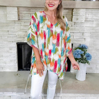 Clara Oversized V-Neck Tunic in Ombré Print