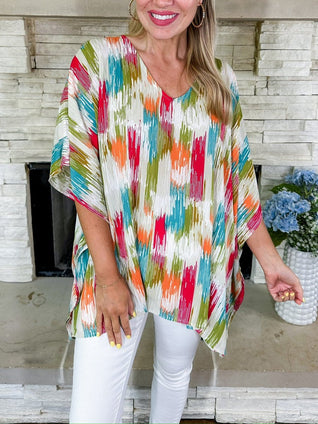 Clara Oversized V-Neck Tunic in Ombré Print