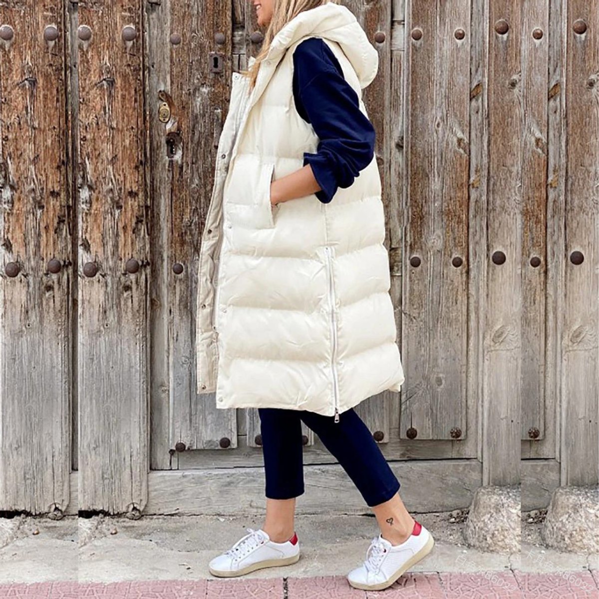 Lena Long Quilted Hooded Puffer Vest