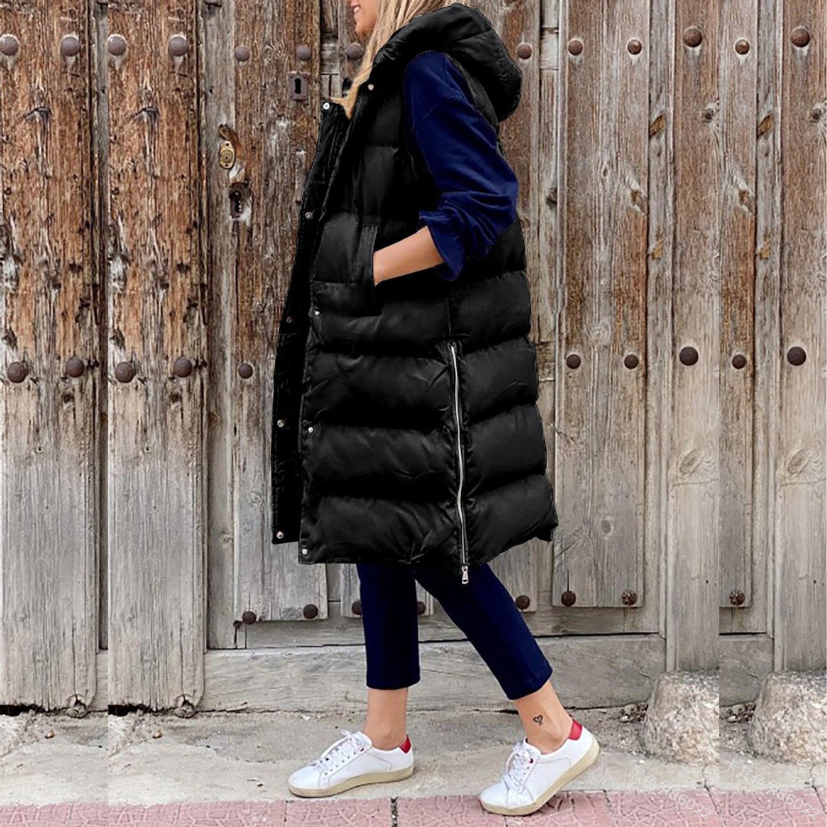 Lena Long Quilted Hooded Puffer Vest