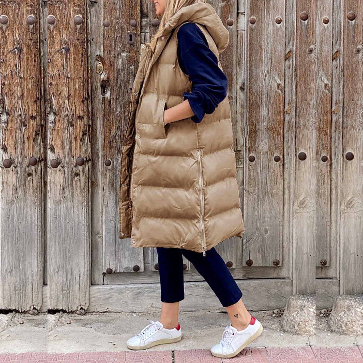 Lena Long Quilted Hooded Puffer Vest