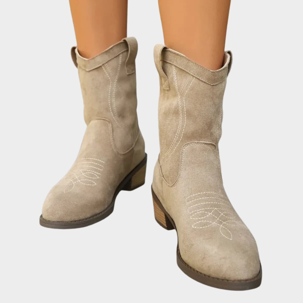 Elisabeth Western Cowboy Ankle Boots with Stitch Detail