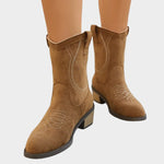 Elisabeth Western Cowboy Ankle Boots with Stitch Detail