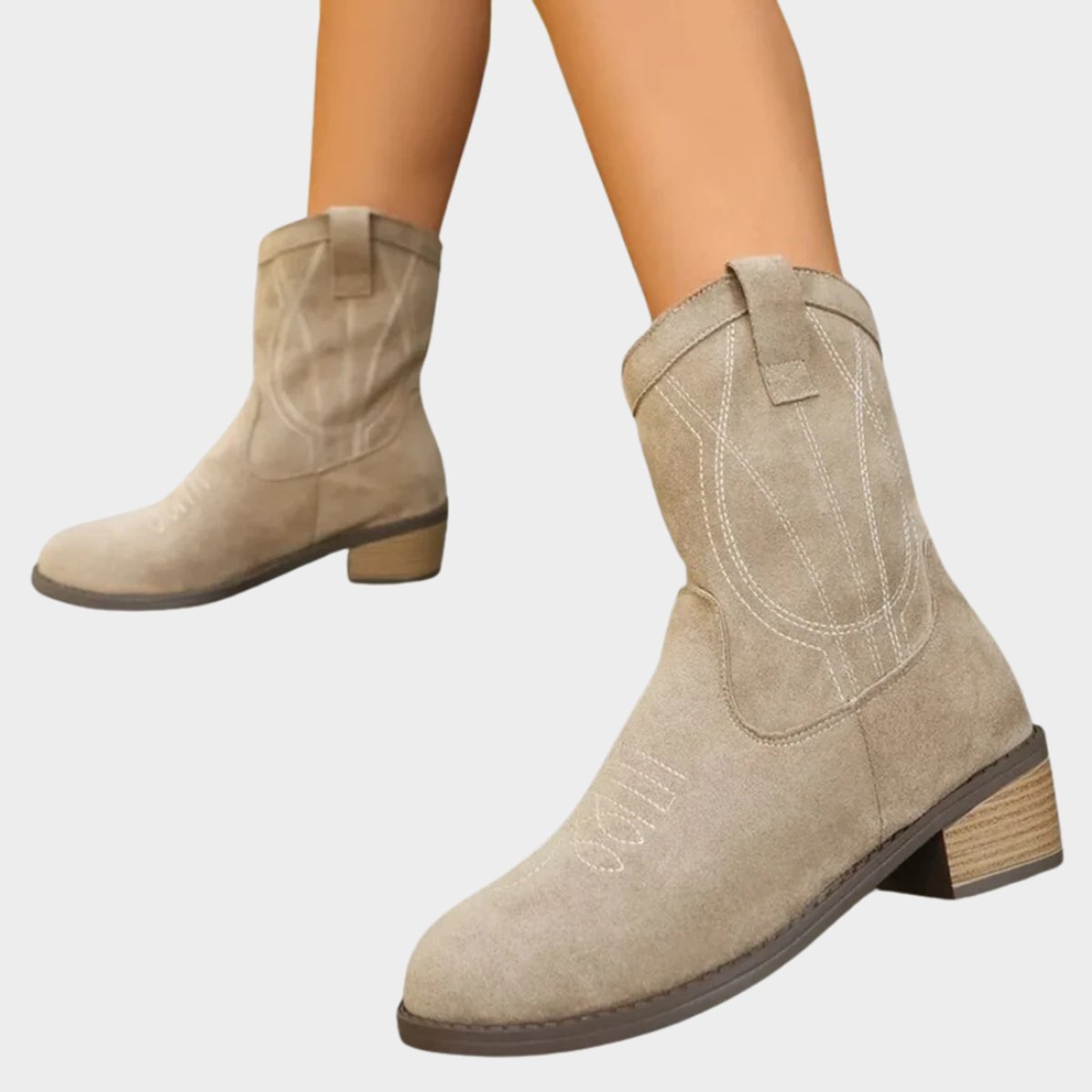Elisabeth Western Cowboy Ankle Boots with Stitch Detail