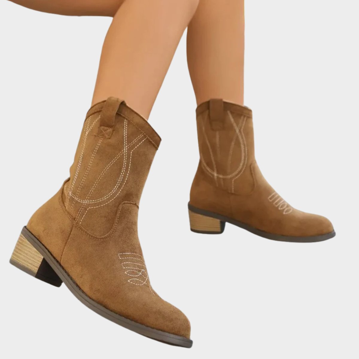 Elisabeth Western Cowboy Ankle Boots with Stitch Detail
