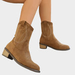 Elisabeth Western Cowboy Ankle Boots with Stitch Detail