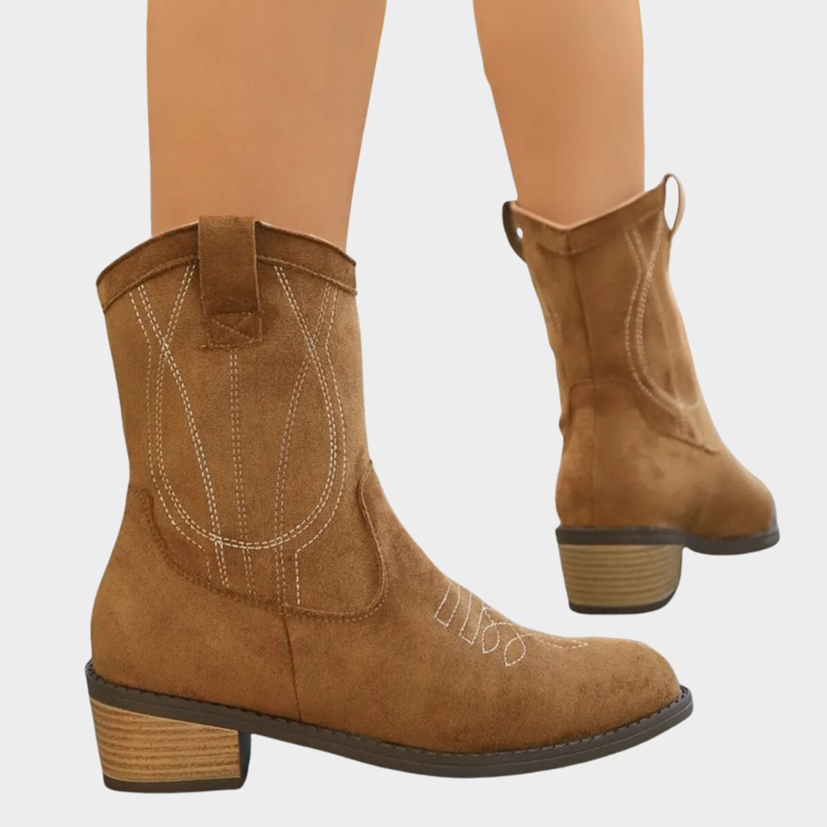 Elisabeth Western Cowboy Ankle Boots with Stitch Detail
