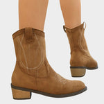Elisabeth Western Cowboy Ankle Boots with Stitch Detail