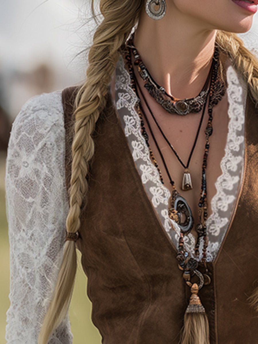 Charlotte Western Lace Blouse with Tailored V-Neck