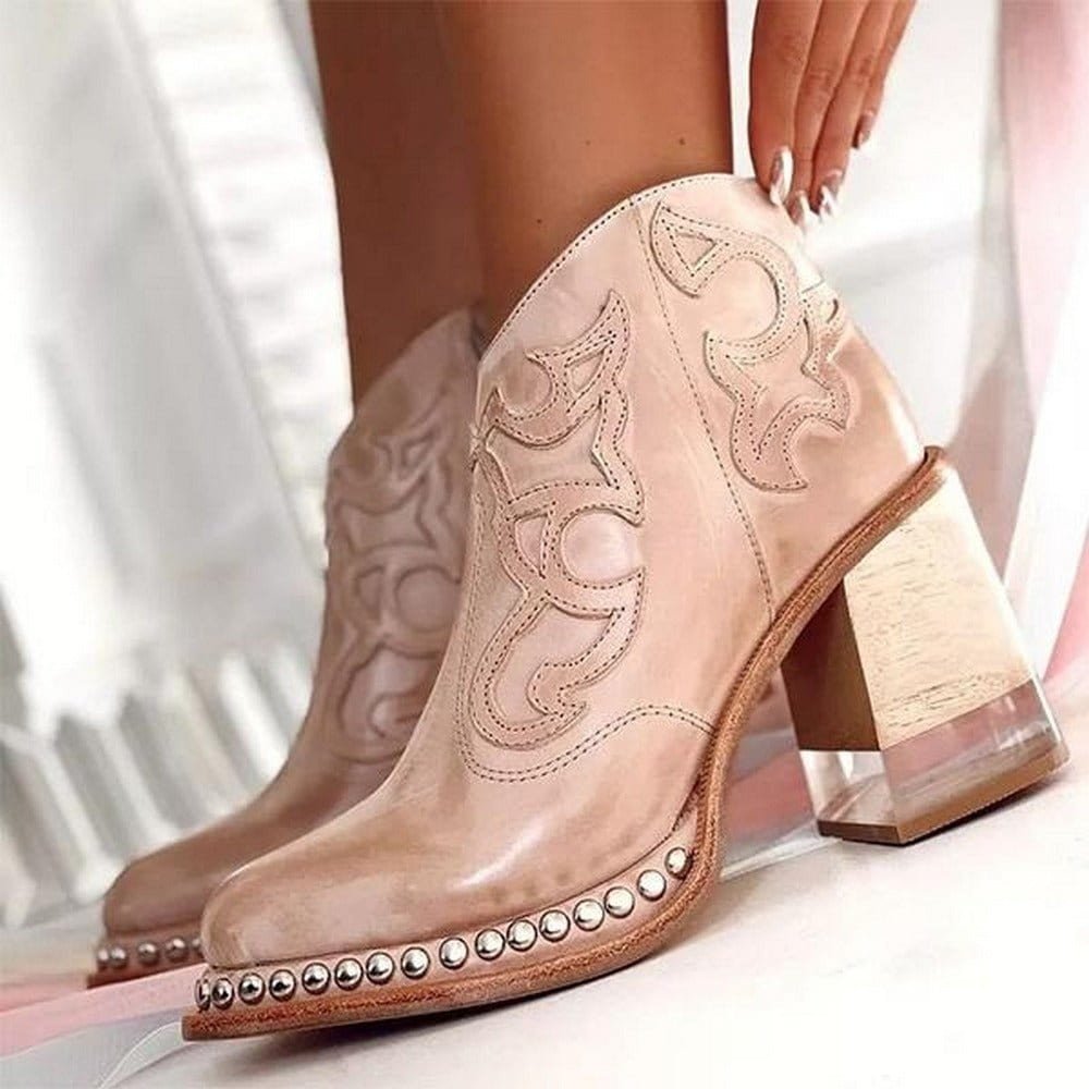 Johanna Western Block Heel Faux Leather Booties