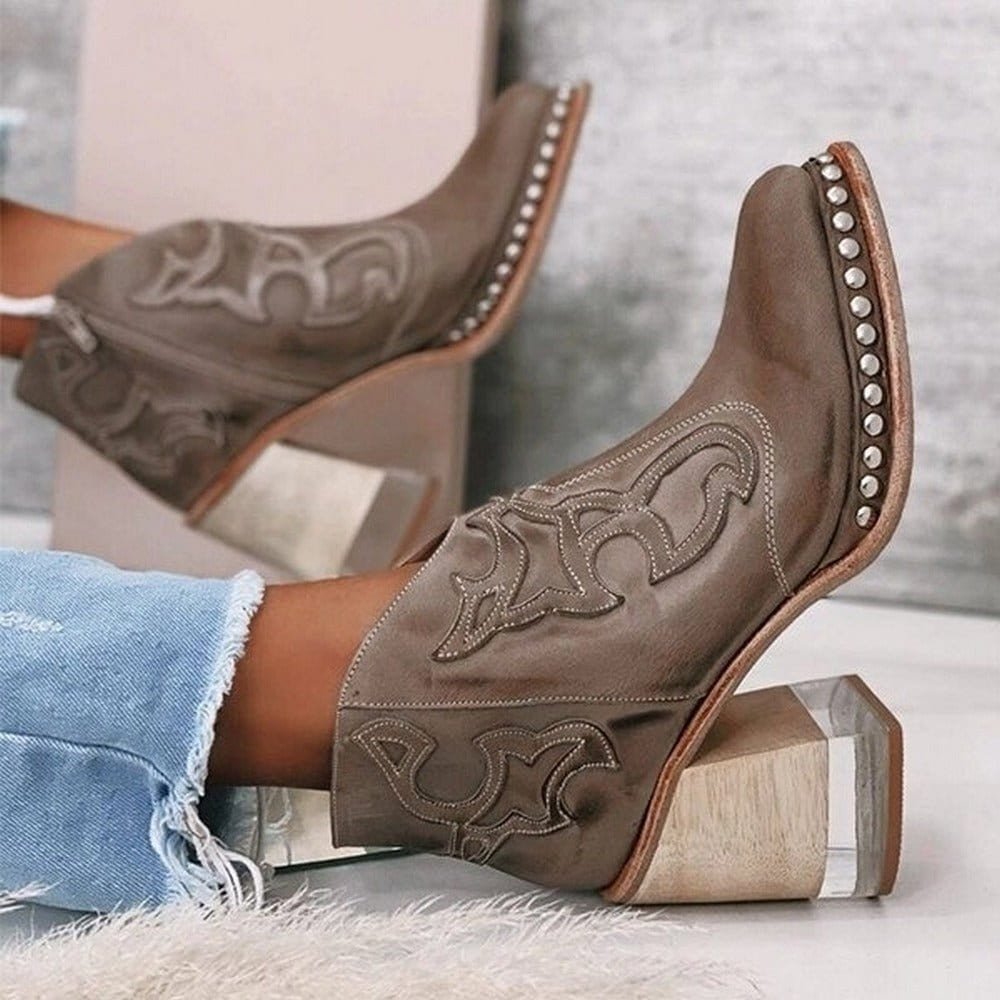 Johanna Western Block Heel Faux Leather Booties