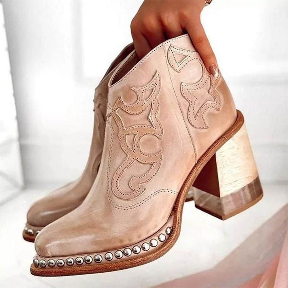 Johanna Western Block Heel Faux Leather Booties