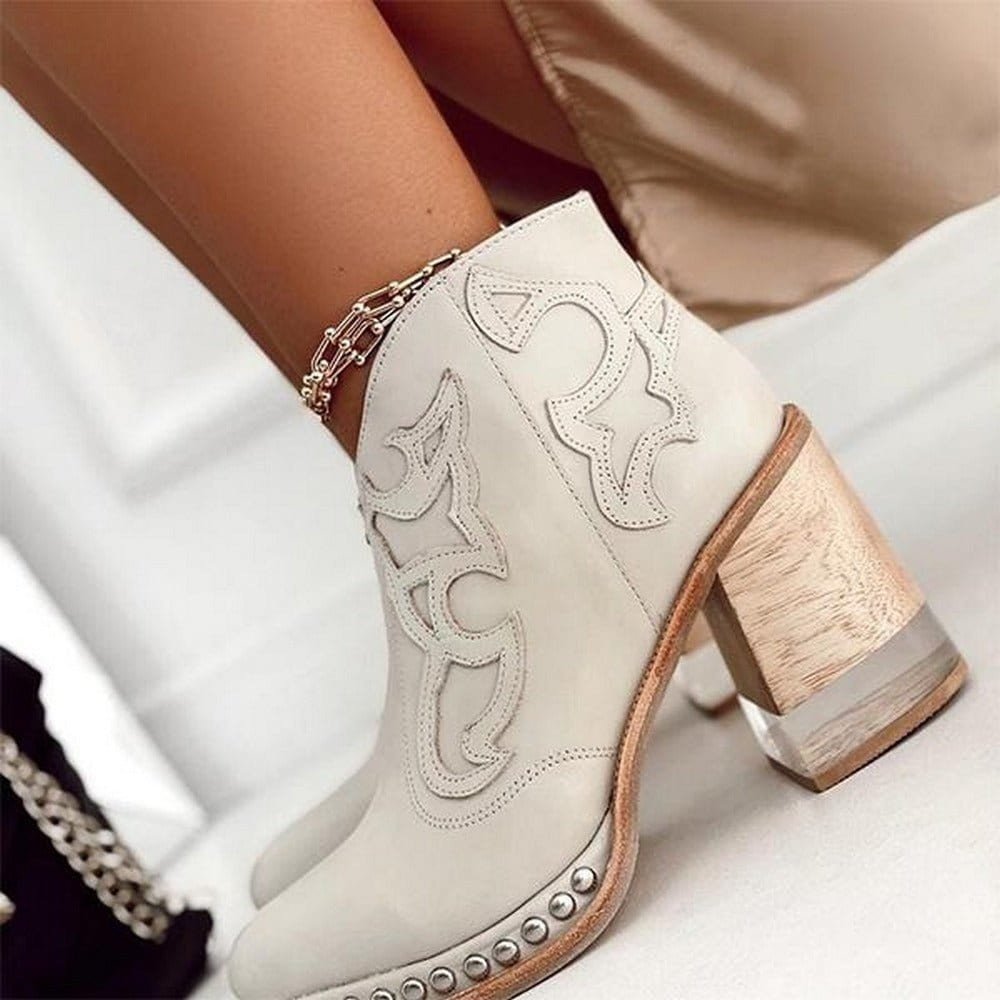 Johanna Western Block Heel Faux Leather Booties