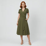 Sophie Wrap Midi Dress with V-Neck and Tie Waist