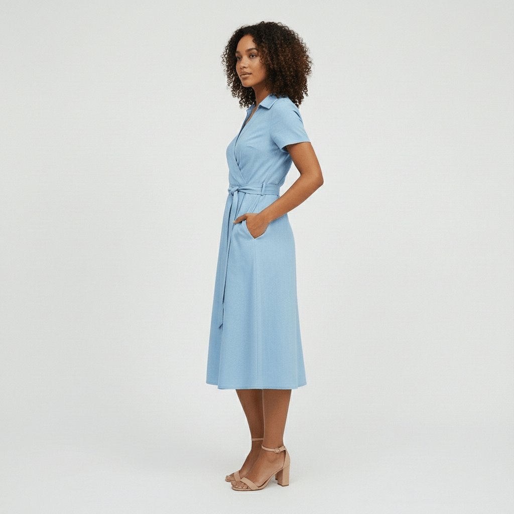 Sophie Wrap Midi Dress with V-Neck and Tie Waist