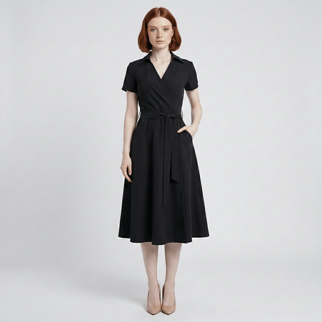 Sophie Wrap Midi Dress with V-Neck and Tie Waist
