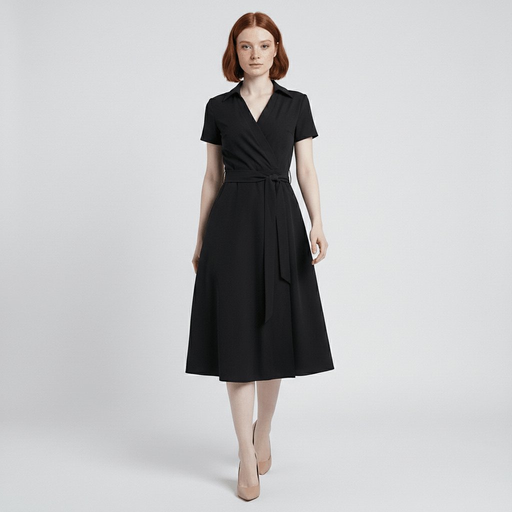 Sophie Wrap Midi Dress with V-Neck and Tie Waist