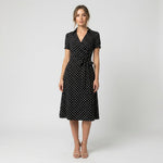 Sophie Wrap Midi Dress with V-Neck and Tie Waist