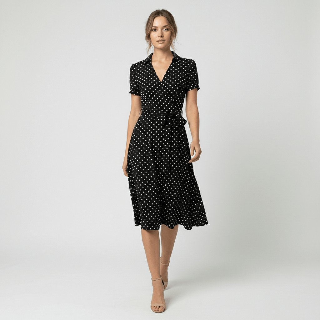 Sophie Wrap Midi Dress with V-Neck and Tie Waist